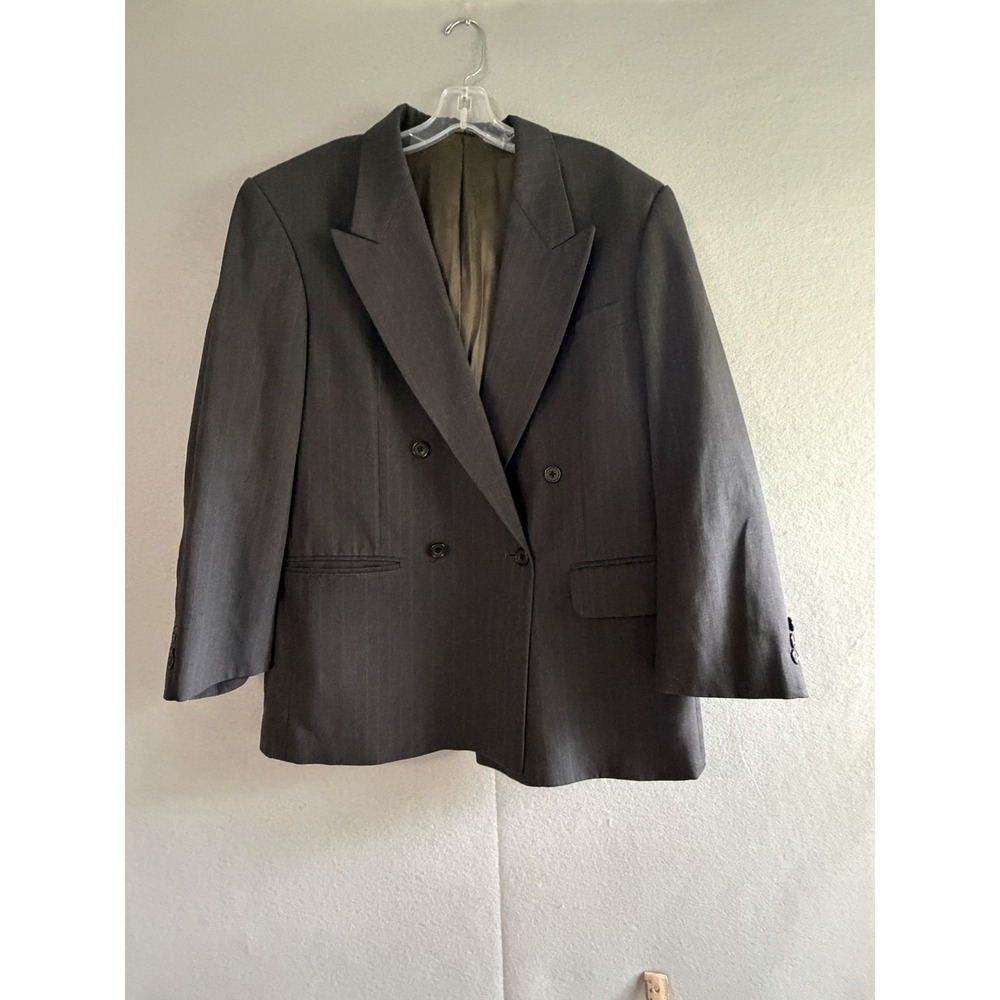 Oscar De La Renta Suit Mens M 38x29 Gray Wool Stripe 2 Piece Jacket Pants Formal